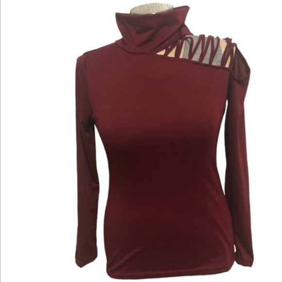 Wine Cold Shoulder Long Sleeved Shirt Size XS - Picture 1 of 4
